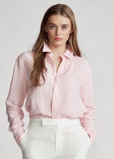 Camisa Polo Ralph Lauren Mujer Rosas - Linen - HZVJD8751